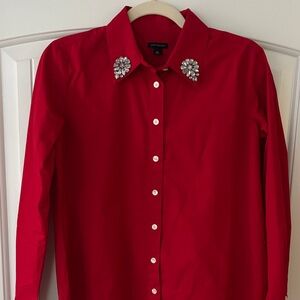 Ann Taylor Red Shirt with Embellished Collar